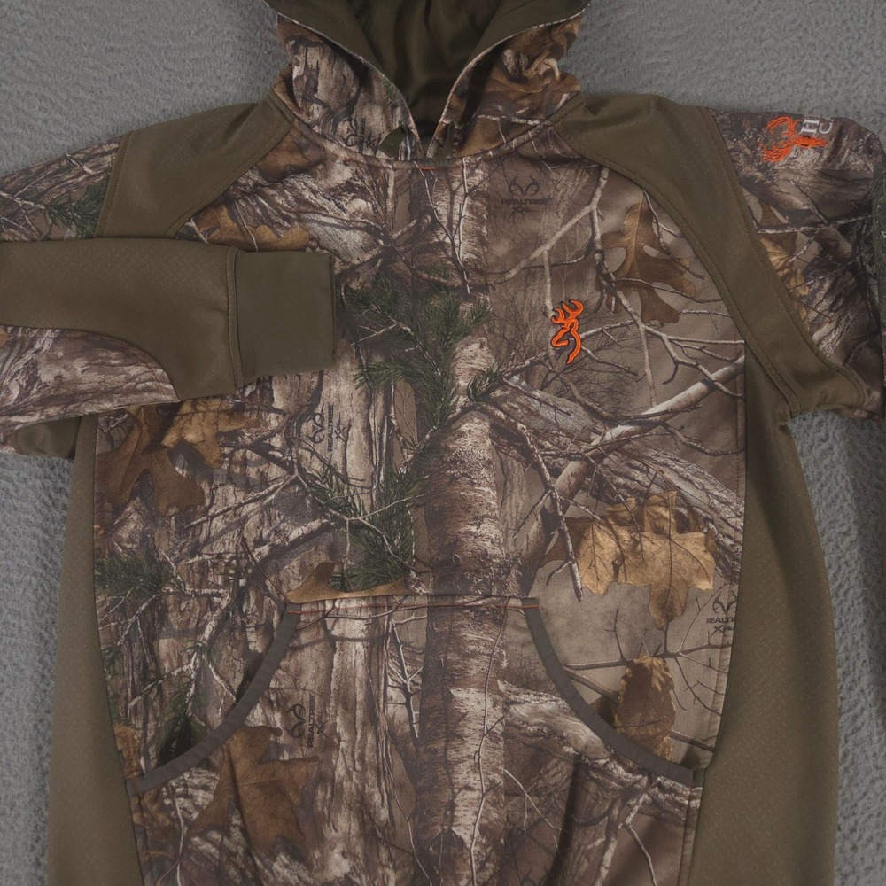 Browning Hoodie Mens L Brown Realtree Xtra Camo Thumbholes Performance Pullover